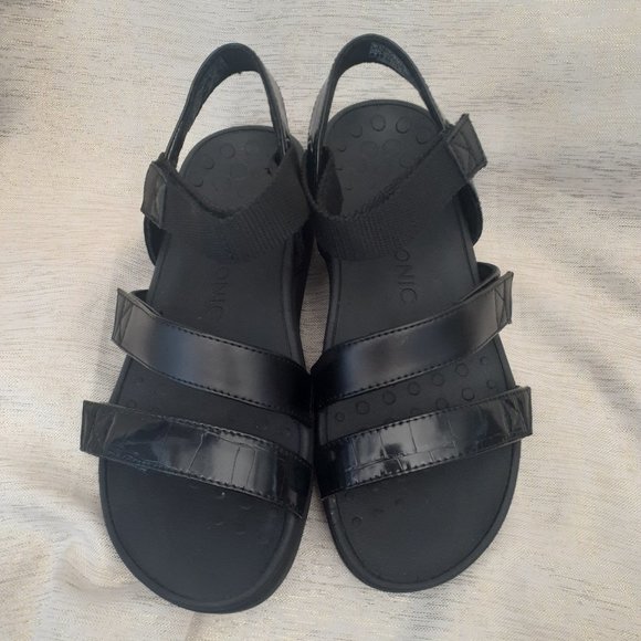 Vionic | Shoes | Vionic Misty Black Leather Strappy Comfort Sandals Size 7 | Poshmark